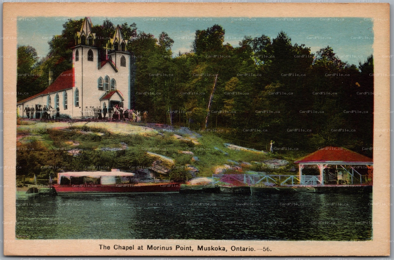 Postcard Muskoka Ontario c1940s The Chapel at Morinus Point Lake Rosseau
