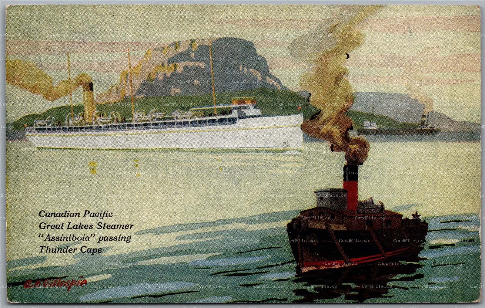 Postcard Thunder Bay Ontario Canadian Pacific Great Lakes Steamer Assiniboia A/S