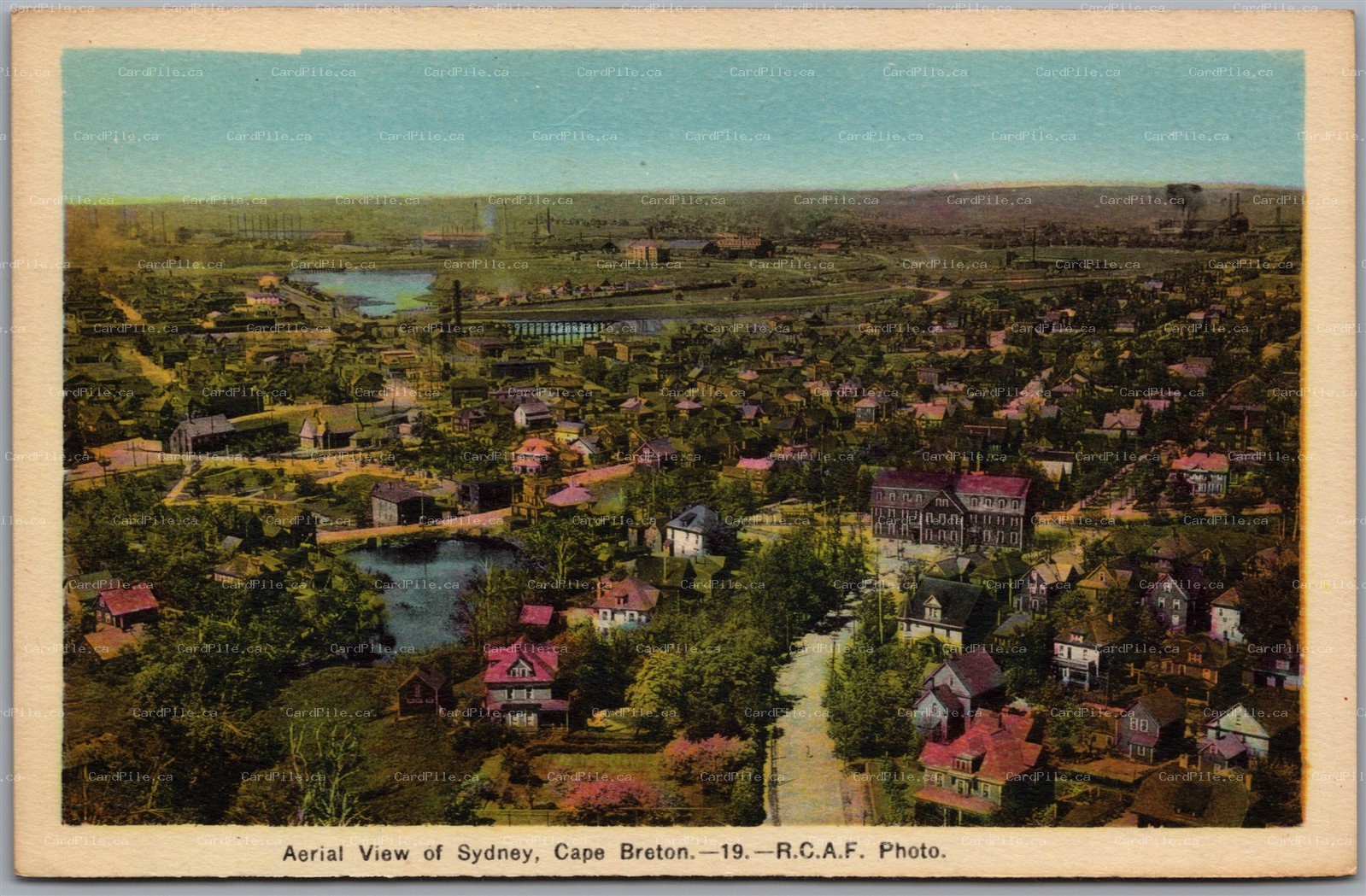 Postcard Cape Breton Nova Scotia Aerial View of Sydney RCAF Photo