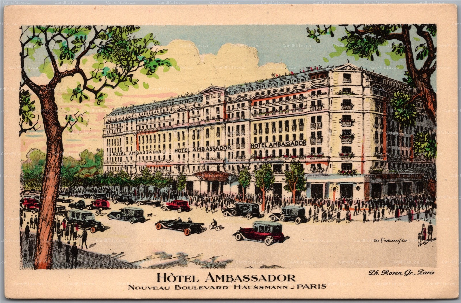 Postcard Paris France Hotel Ambassador Nouveau Boulevard Haussmann Advertisement