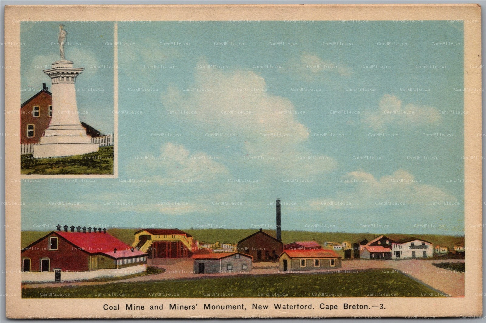 Postcard New Waterford Cape Breton Nova Scotia Coal Mine and Miners Monument