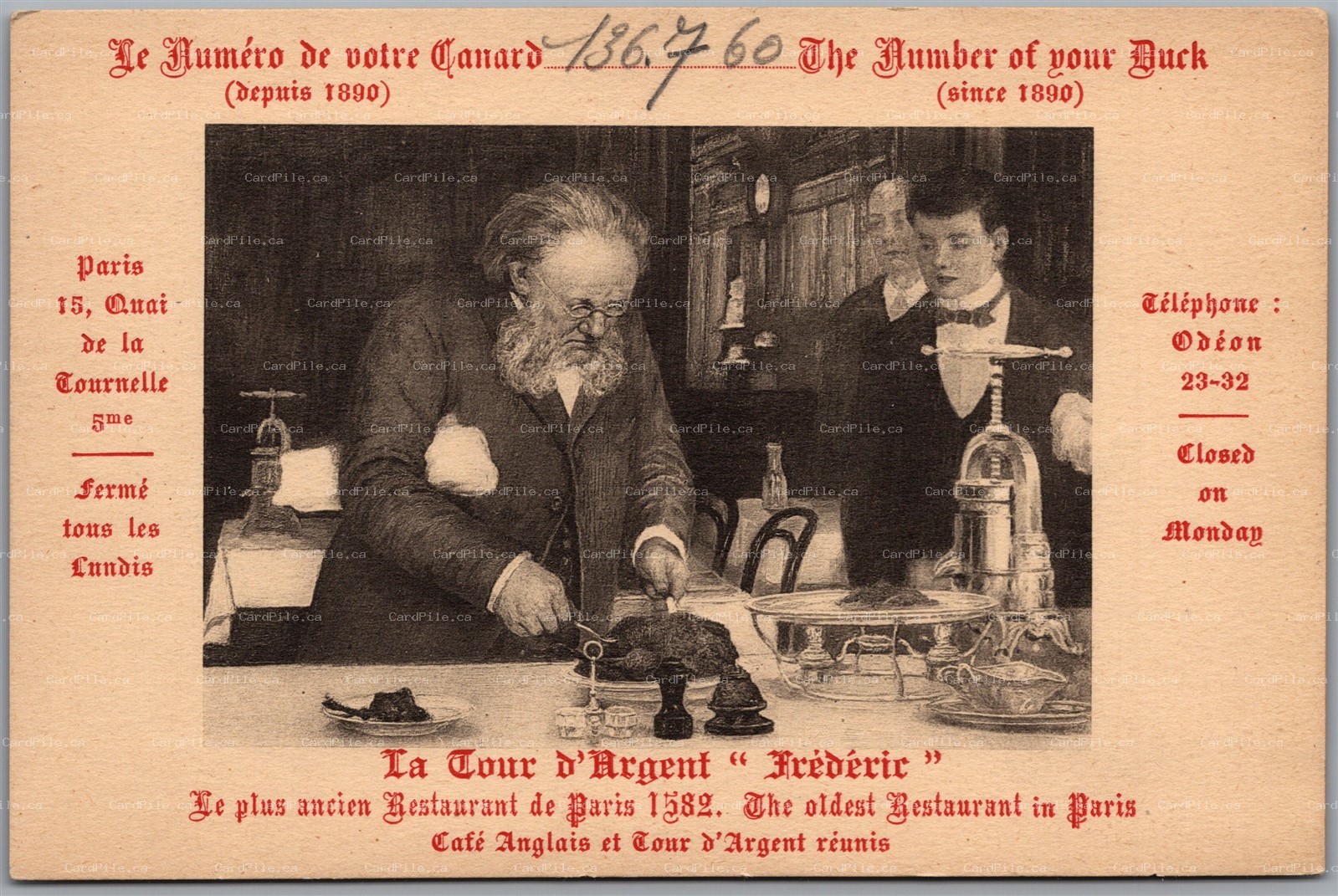 Postcard Paris France c1920s La Tour d'Argent Restaurant Frédéric Delair Ducks