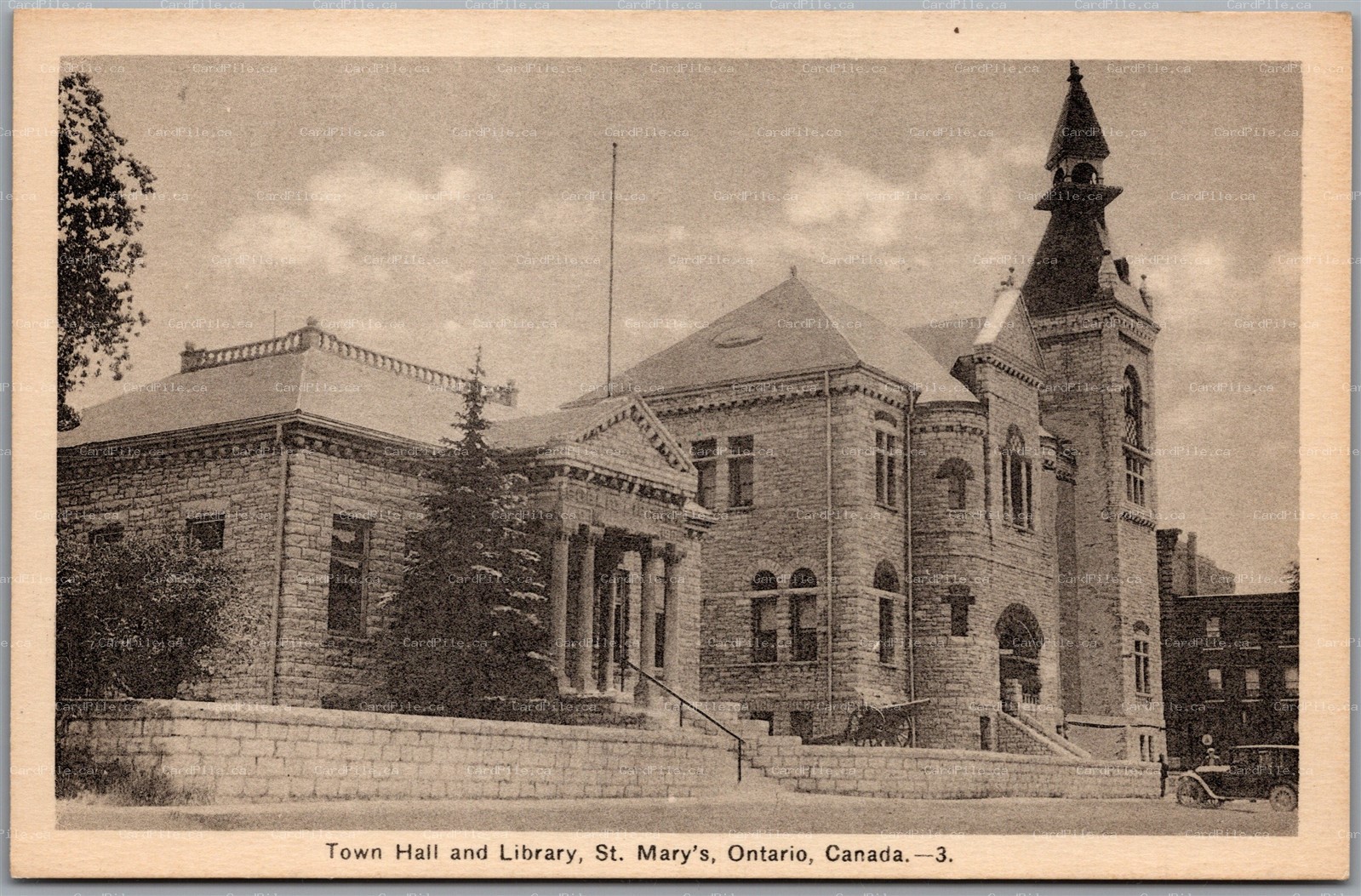 Postcard St. Marys Ontario Town Hall and Library Perth County