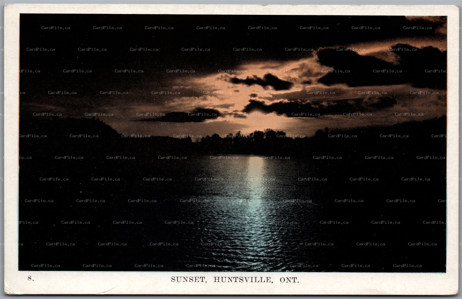 Postcard Huntsville Ontario c1930s Sunset Scenic Evening View Moonlight