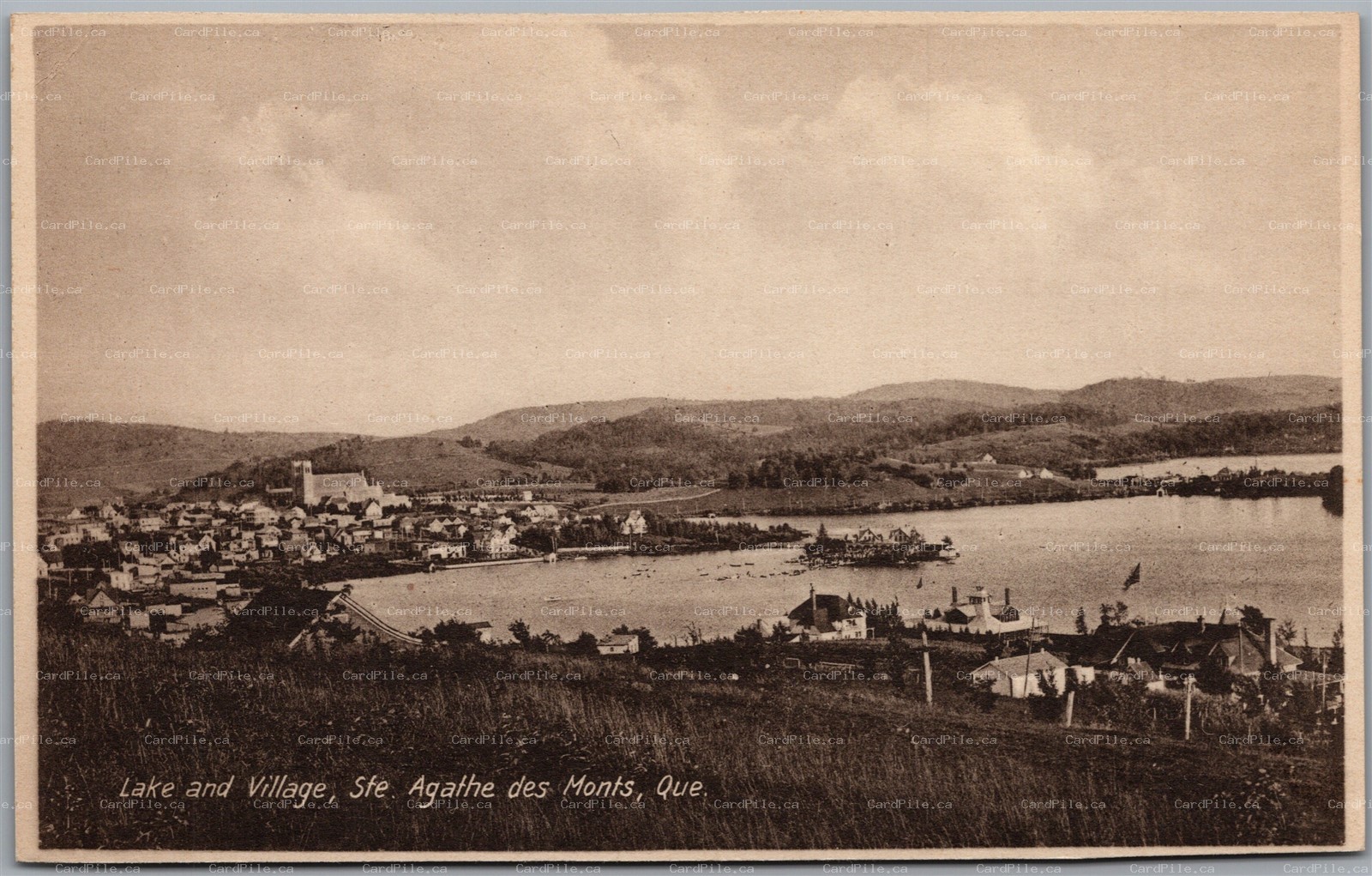 Postcard Ste. Agathe des Monts Quebec Lake and Village View