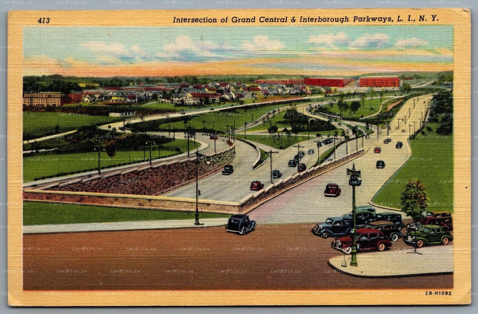 Postcard Long Island NY c1942 Intersection of Grand Central & Interborough Pky
