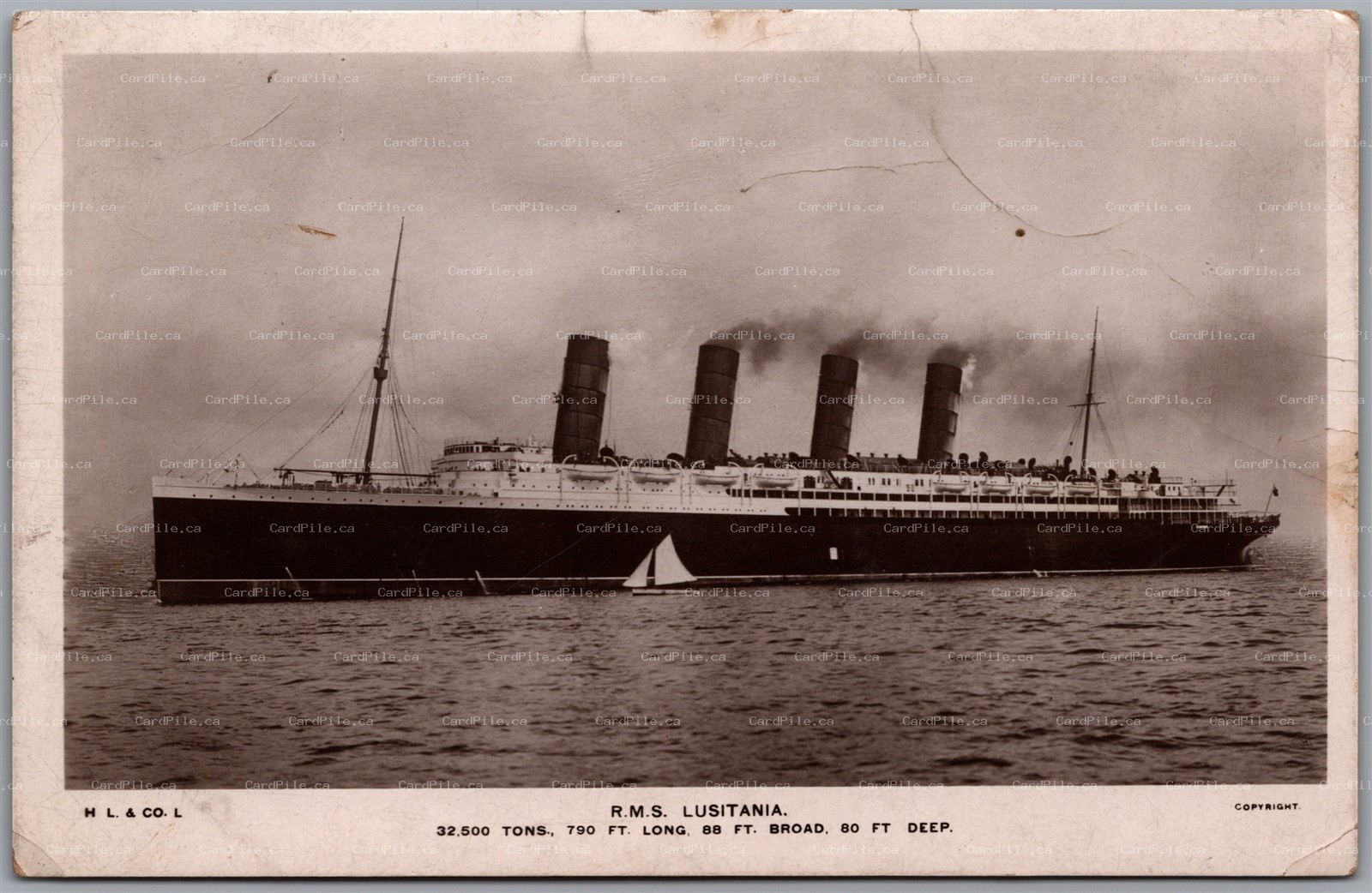 Postcard RPPC c1910s Cunard Line R.M.S. Lusitania Sunk by German U-boat in 1915