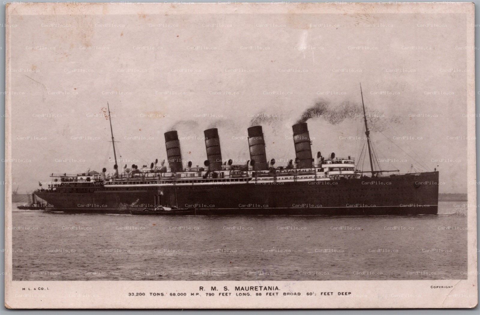 Postcard RPPC c1909 Cunard Line R.M.S. Mauretania Retired 1934 by Hugo Lang