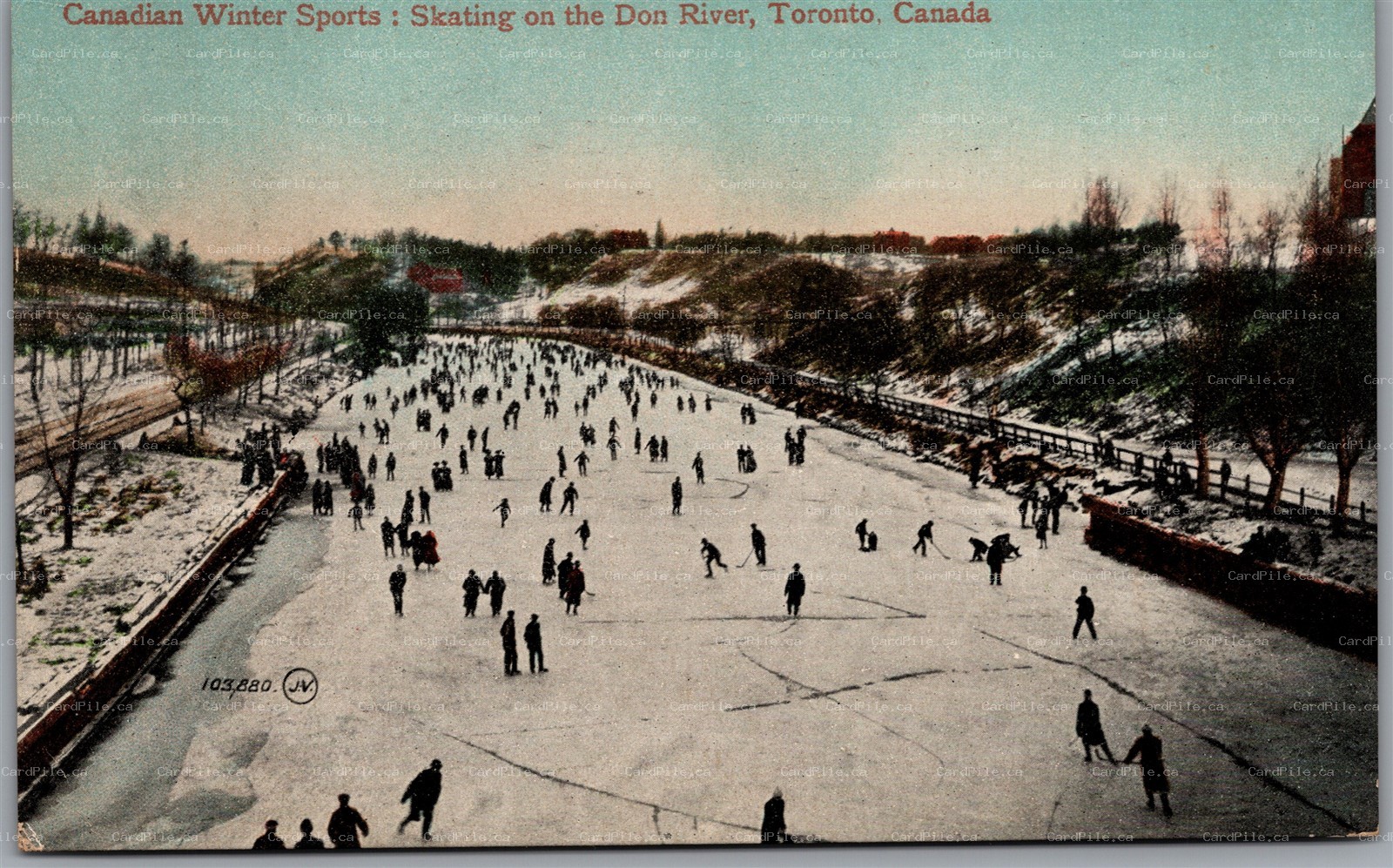 Postcard Toronto Ontario c1909 Canadian Winter Sports Skating on the Don River