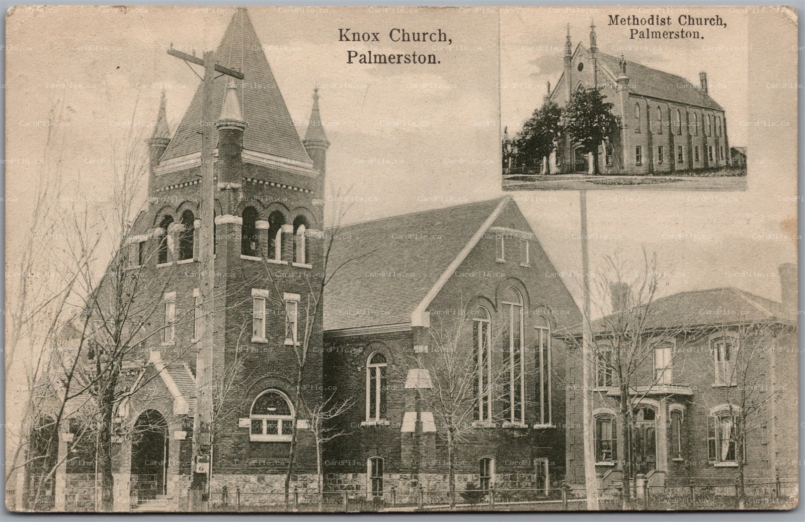 Postcard Palmerston Ontario c1906 Dual View Knox and Methodist Church Perth Co.