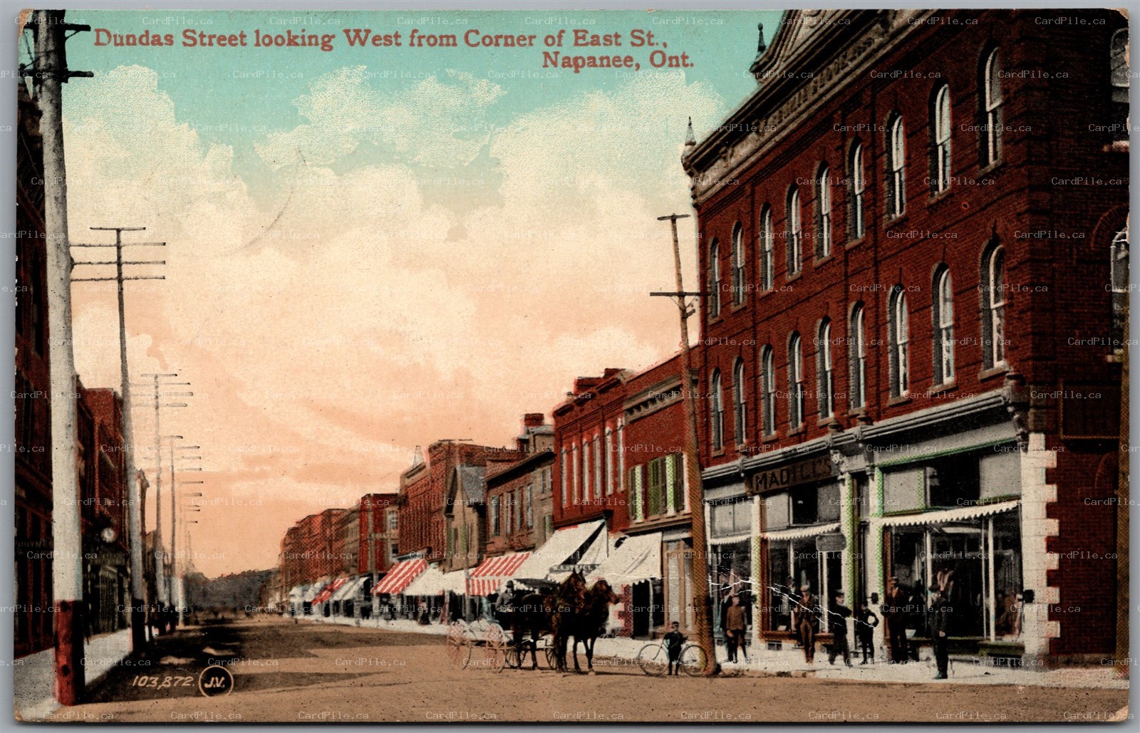 Postcard Napanee Ontario 1909 Dundas Street looking West from Corner of East St.