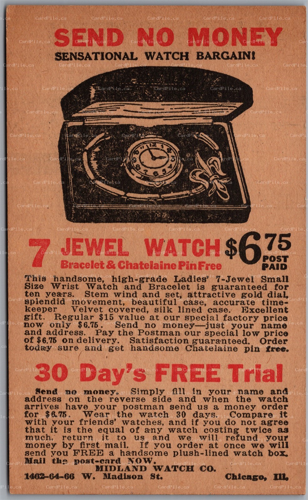 Postcard Chicago Illinois Midland Watch Company Advertisement Mail In Card