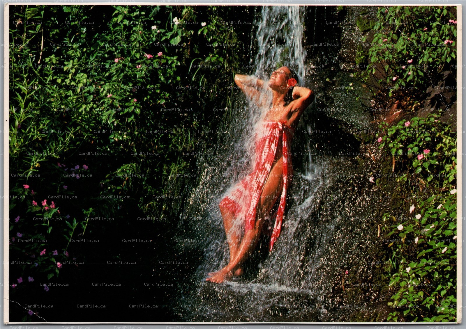 Postcard Hawaii c1979 Refreshing Hawaiian Waters Beautiful Girl under Waterfall