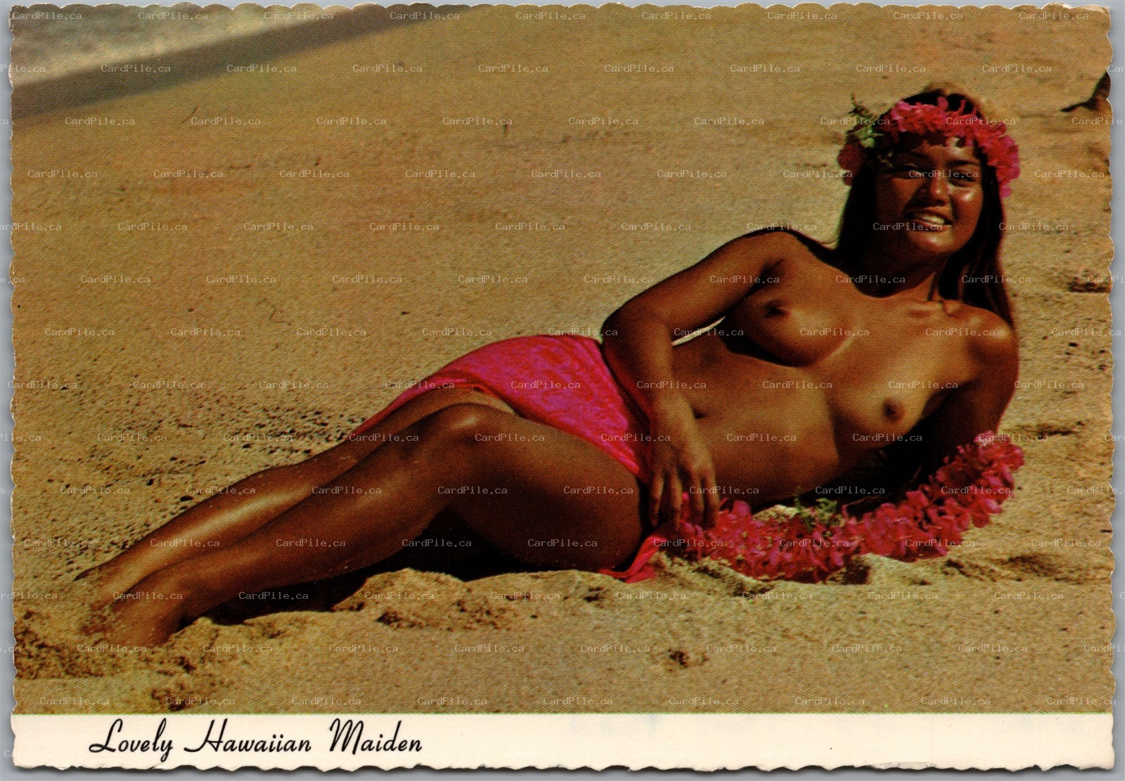 Postcard Hawaii c1977 Lovely Hawaiian Maiden on Sunny Island Beach Topless