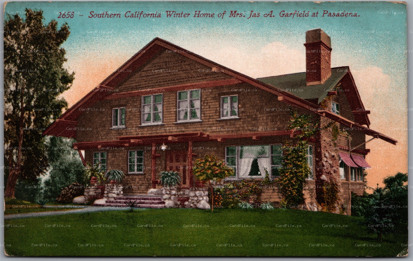 Postcard Pasadena Southern California 1910s Winter Home of Mrs. Jas. A. Garfield