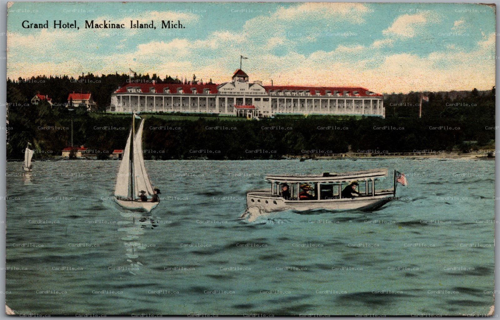 Postcard Mackinac Island Michigan c1910s Grand Hotel Boats Lake