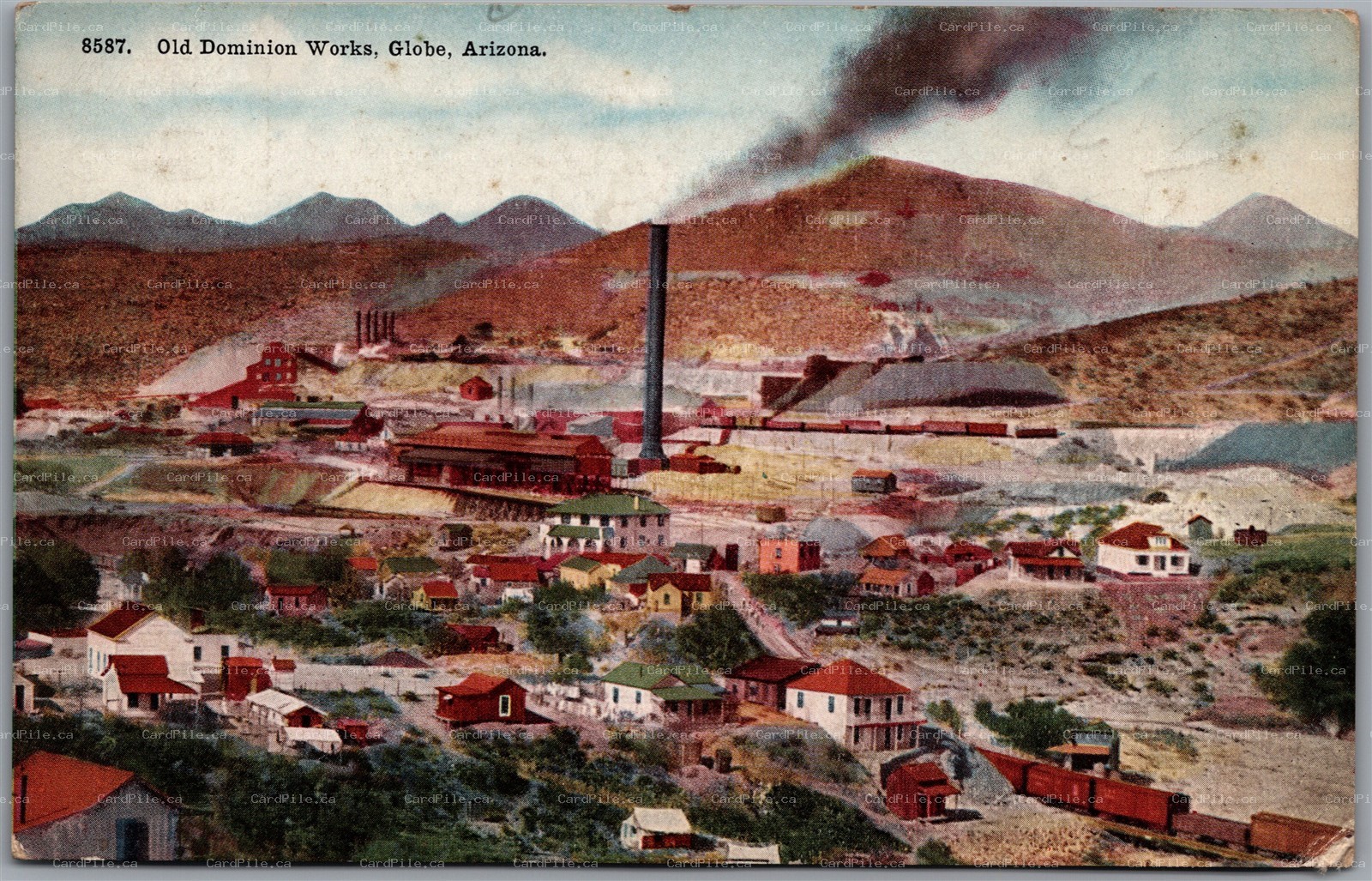 Postcard Globe Arizona c1910s Old Dominion Works Gila County Railroad Smelter