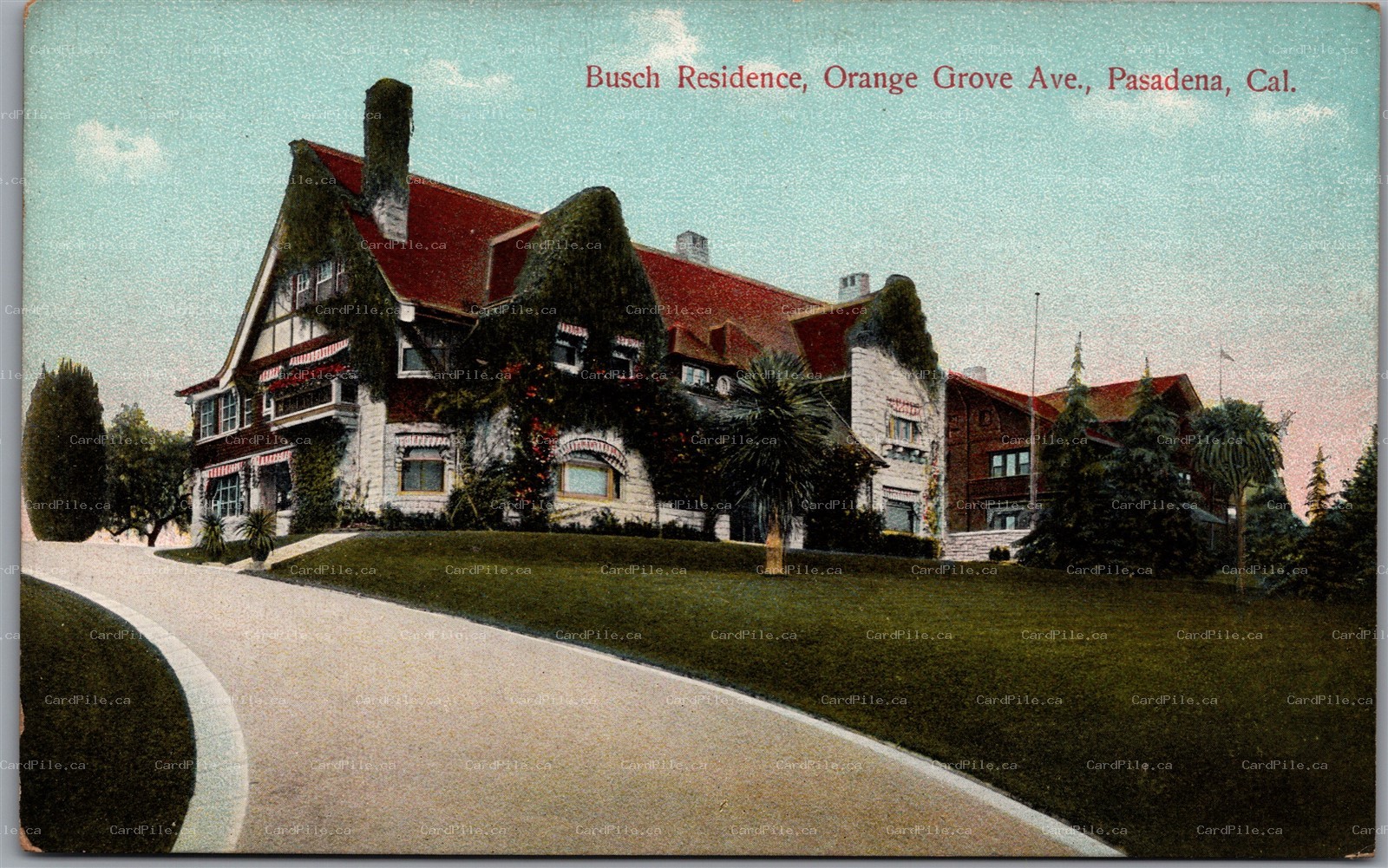 Postcard Pasadena California c1910s Busch Residence Orange Grove Ave.