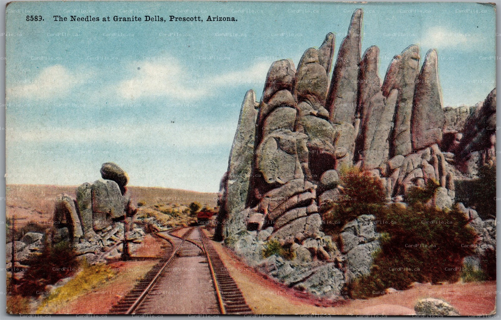 Postcard Prescott Arizona c1910s The Needles at Granite Dells Railroad Tracks