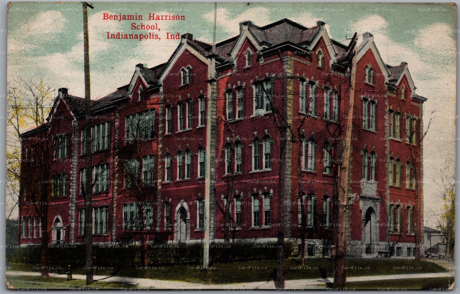 Postcard Indianapolis Indiana c1910s Benjamin Harrison School Destroyed 1965