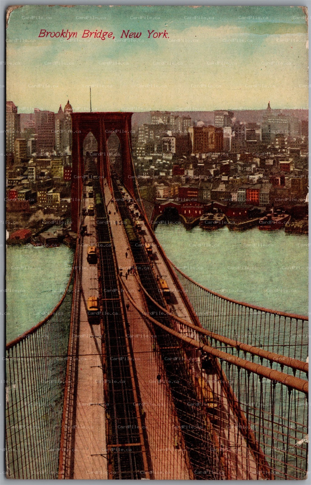 Postcard c1910s New York City Brooklyn Bridge Manhattan East River