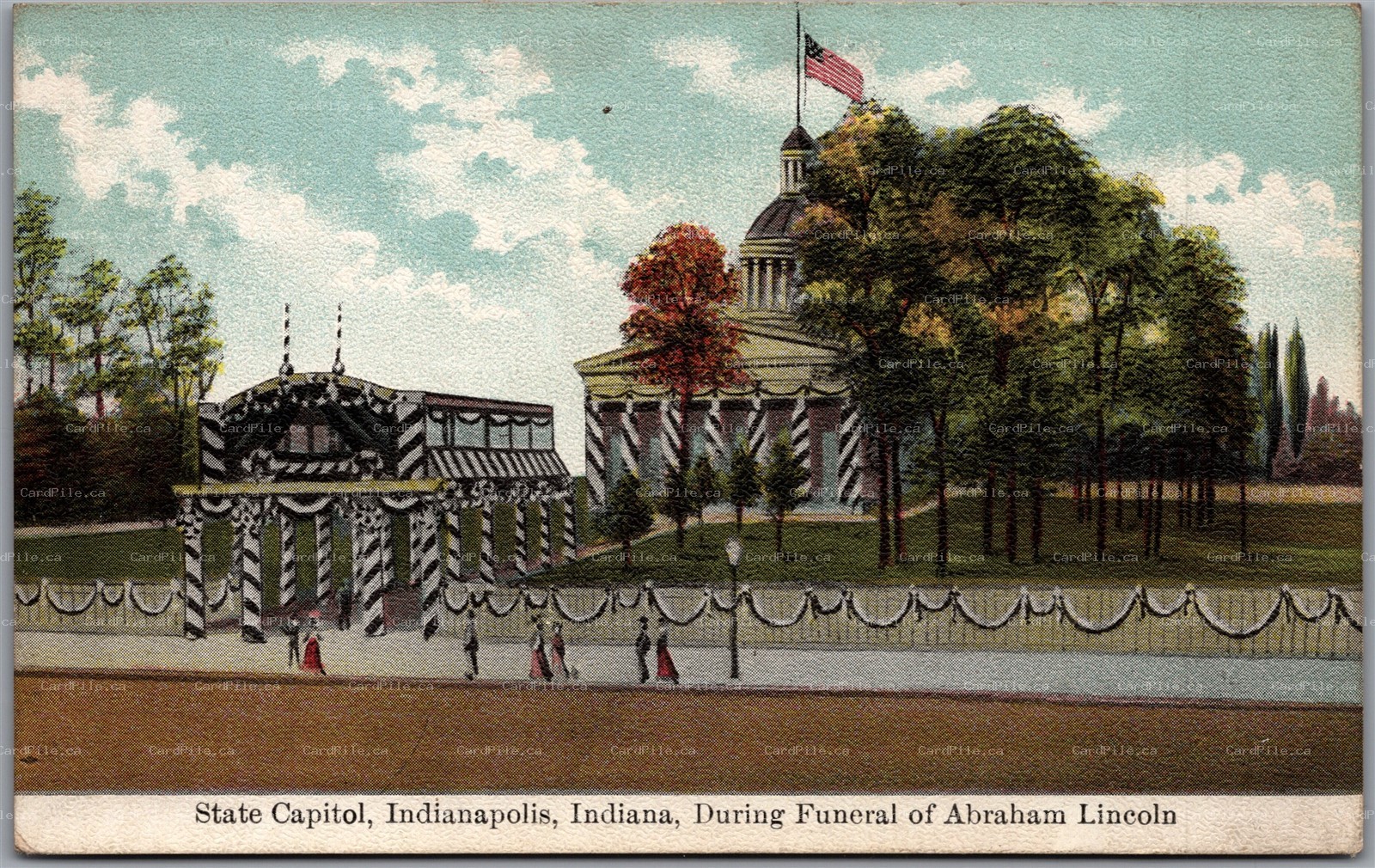 Postcard Indianapolis Indiana State Capitol During Funderal of Abraham Lincoln
