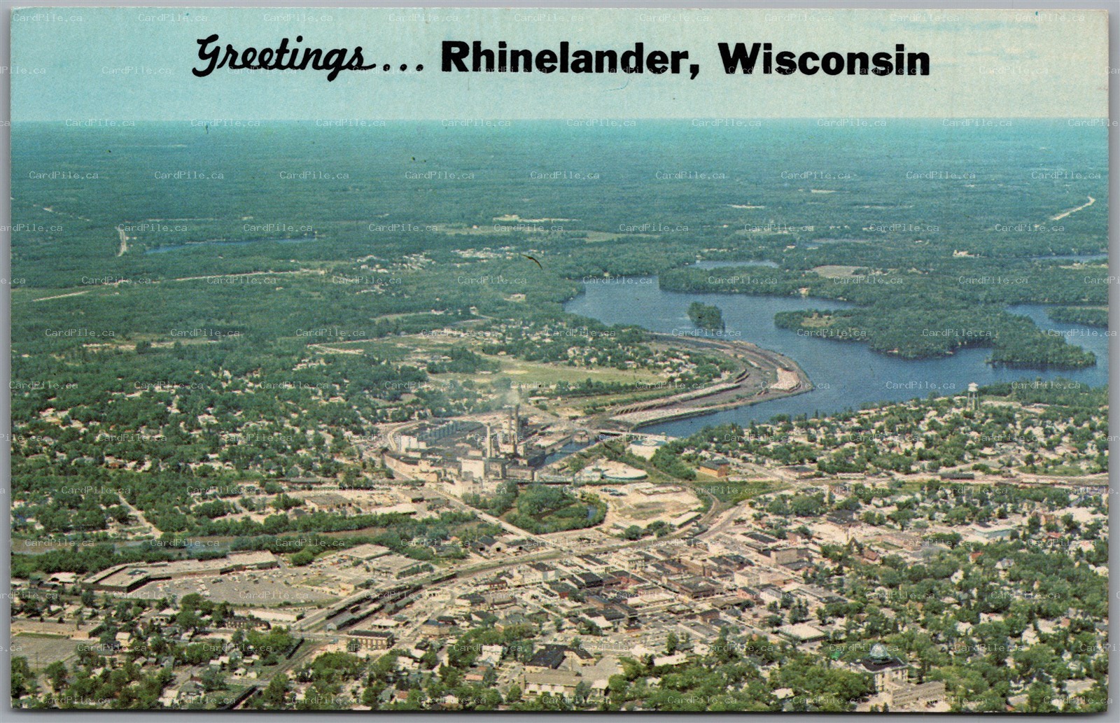 Postcard Rhinelander Wisconsin c1960s Aerial View Greetings 