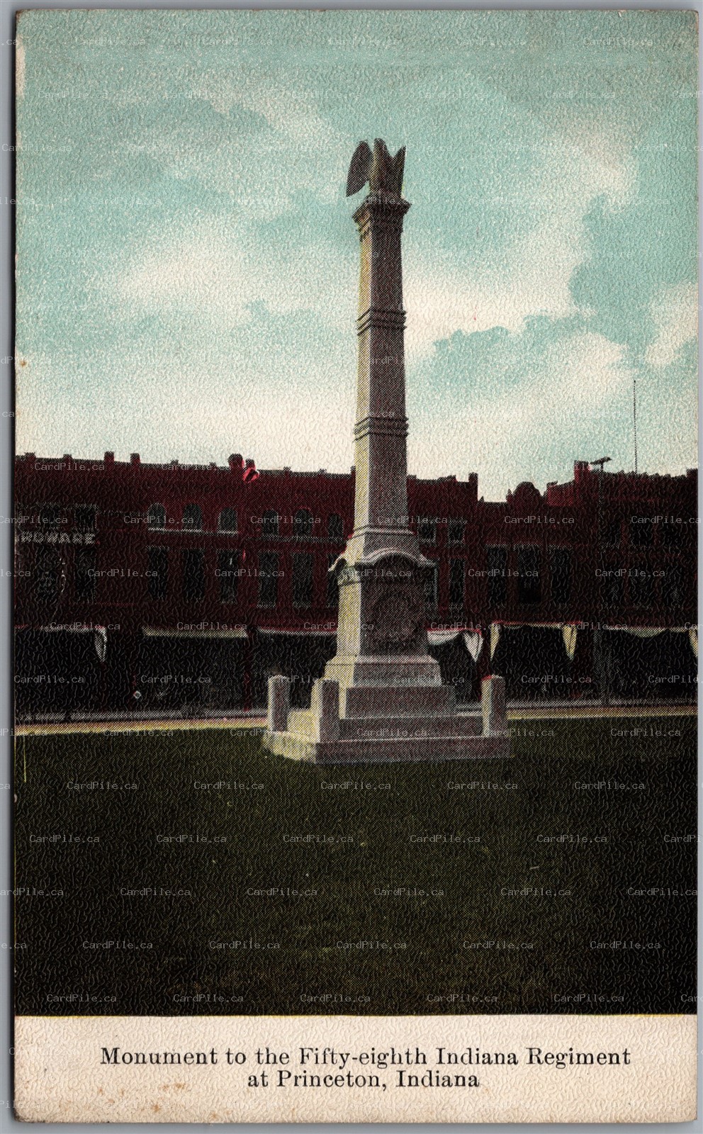Postcard Princeton Indiana Monument to the Fifty Eighth Regiment Gibson County