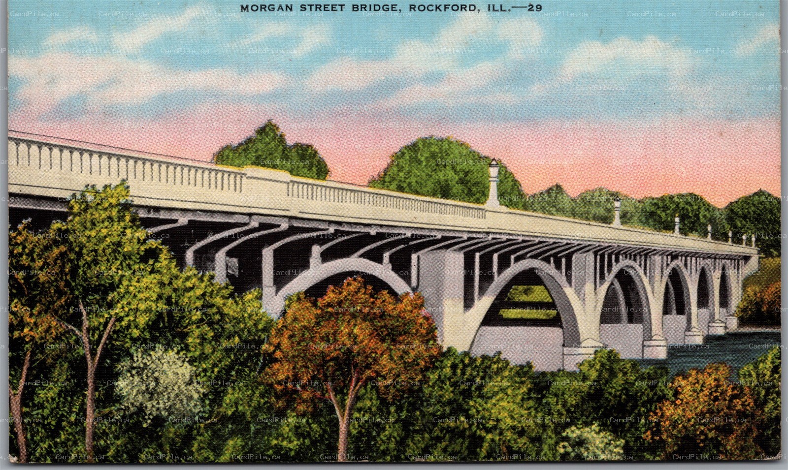 Postcard Rockford Illinois c1930s Morgan Street Bridge Winnebago County