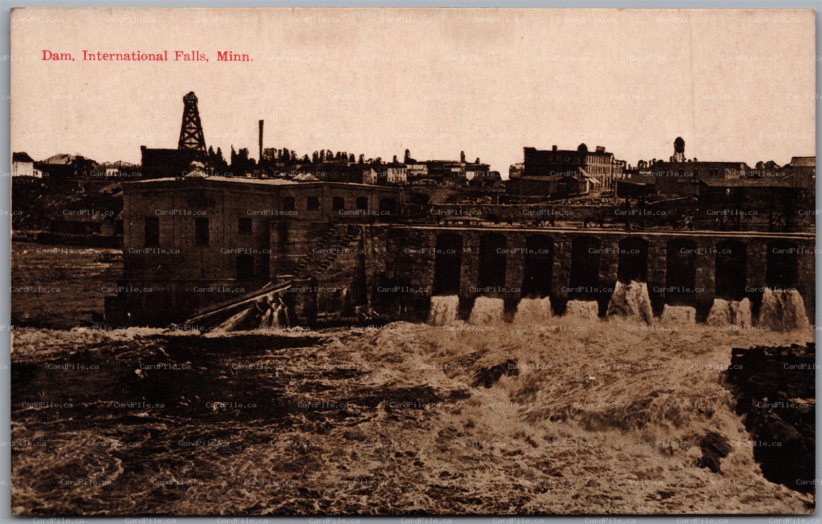 Postcard International Falls Minnesota c1910s Dam View by Bradford & Co.
