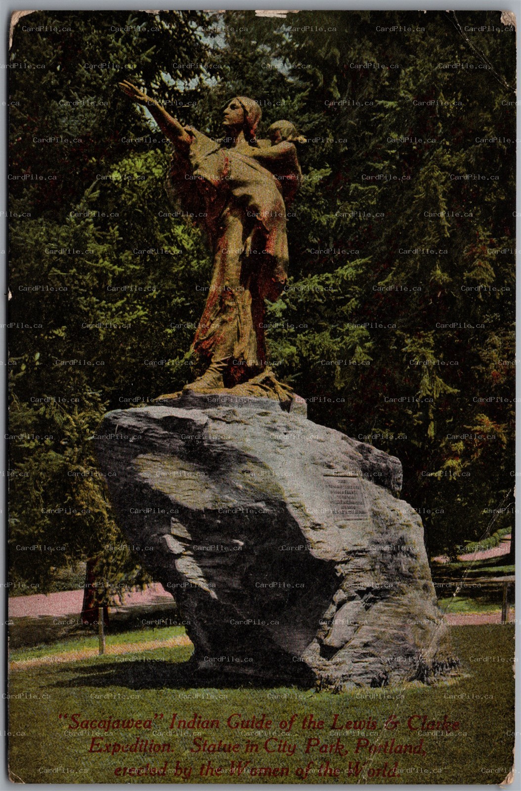 Postcard Portland OR Sacagawea Indian Guide of Lewis & Clark Expedition *as is*
