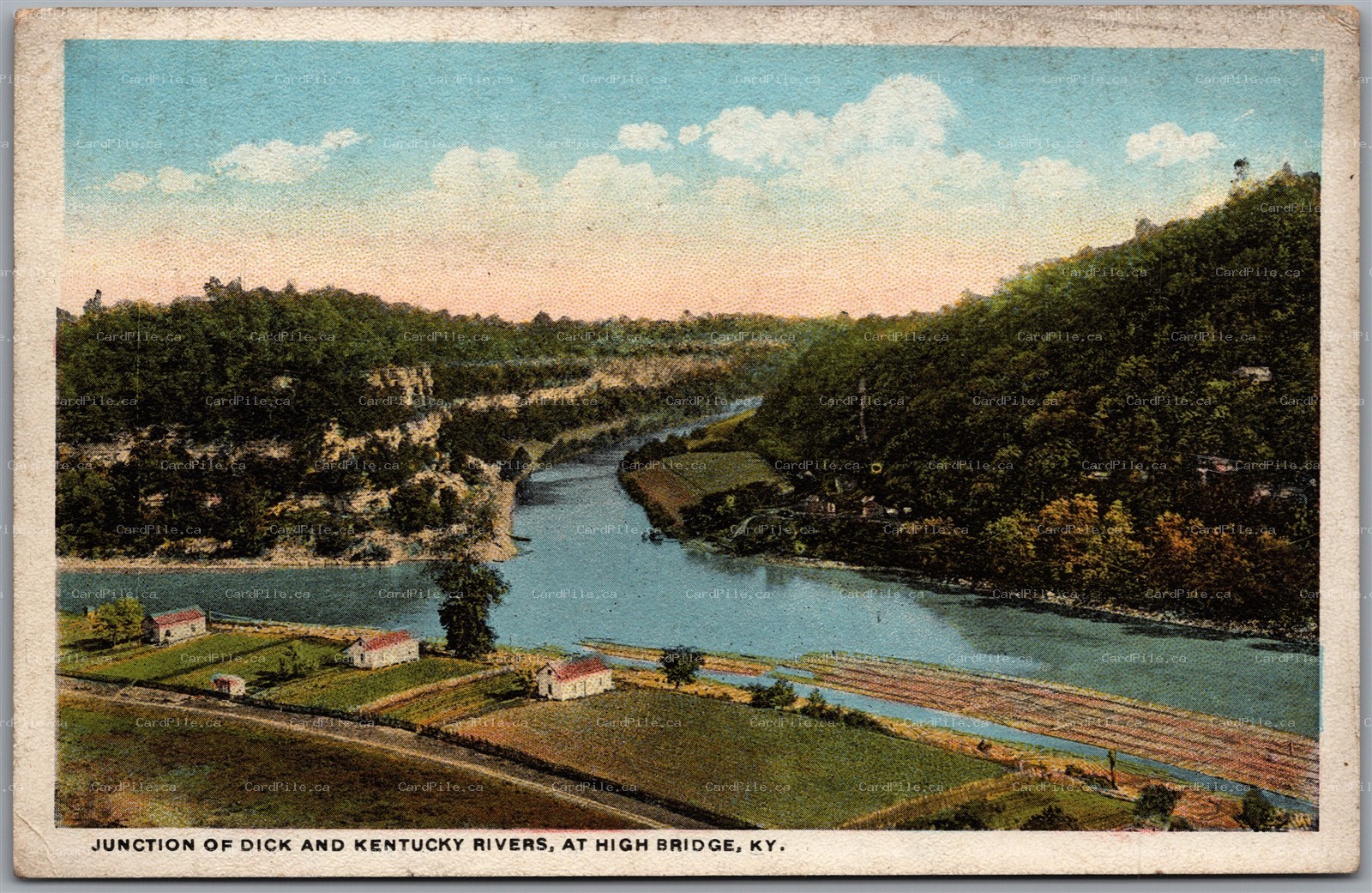 Postcard High Bridge KY Junction of Dick and Kentucky Rivers Birds Eye View