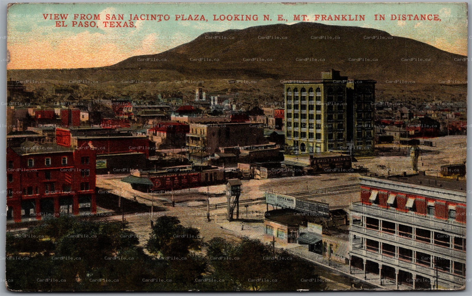 Postcard El Paso Texas View from San Jacinto Plaza Looking N.E. Mt. Franklin