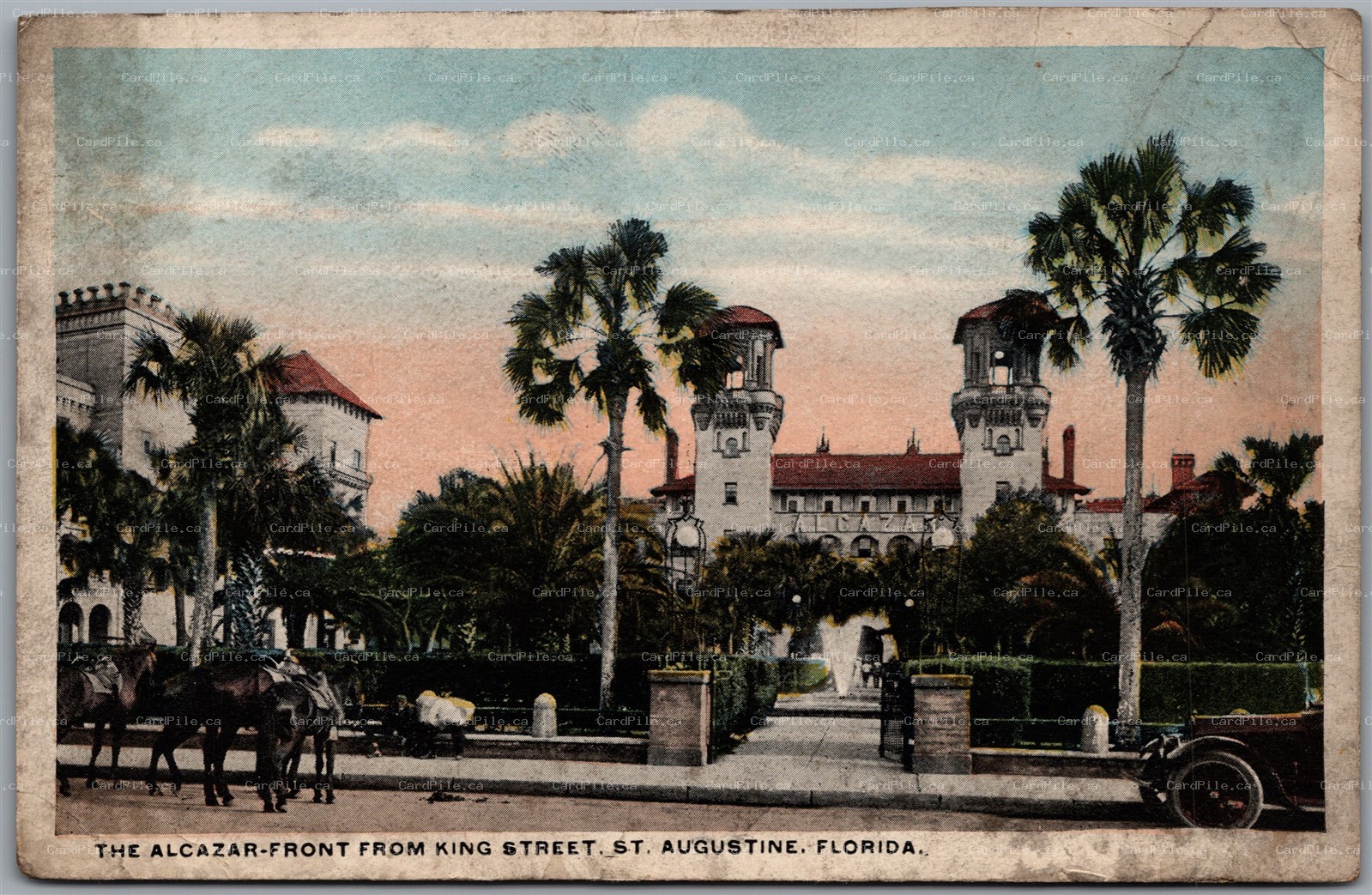 Postcard St. Augustine Florida c1920s The Alcazar Front From King Street *as is*