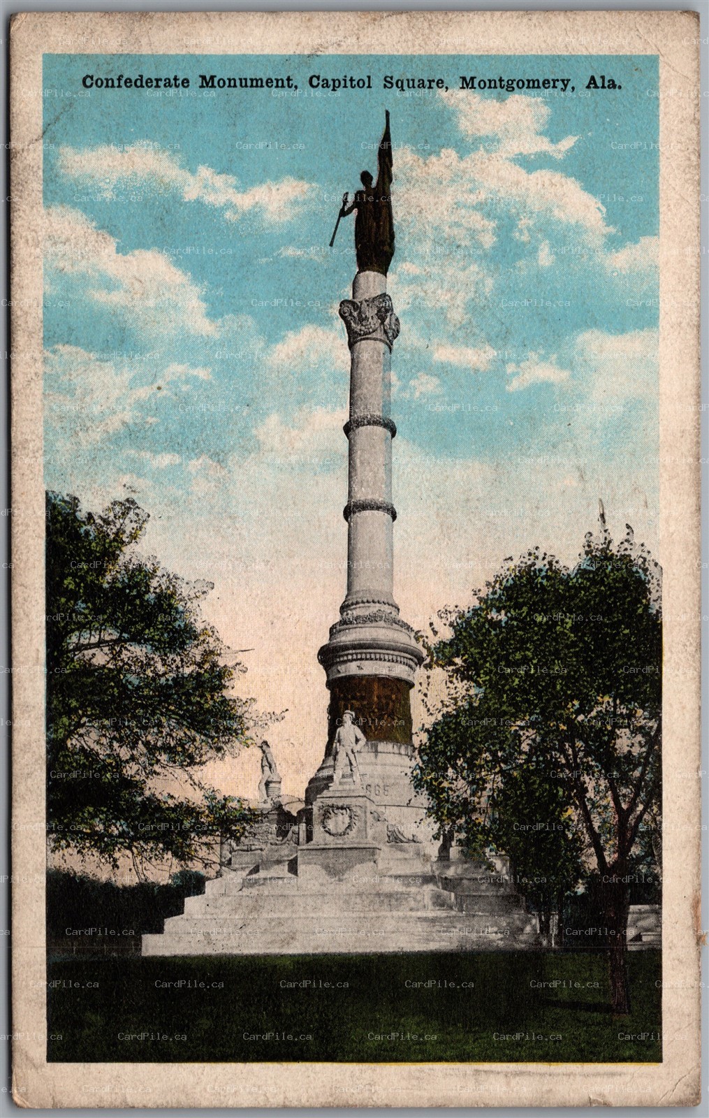 Postcard Montgomery Alabama c1920s Civil War Confederate Monument Capitol Square