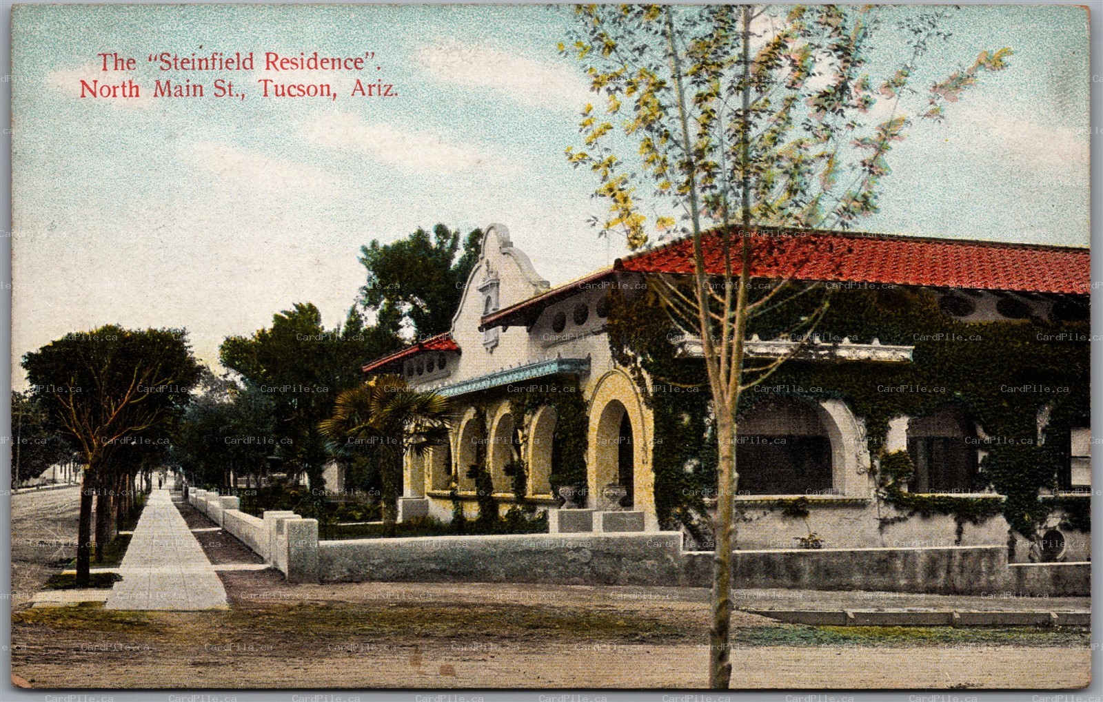 Postcard Tucson Arizona 1910s The Steinfeld Residence North Main St. Pima County