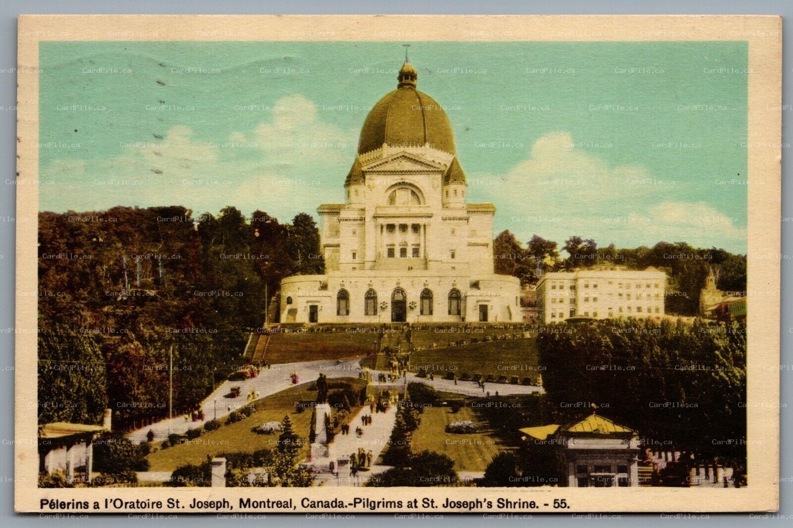 Postcard Montreal Quebec c1940s Pilgrims at St. Josephs Shrine CDS Cancel