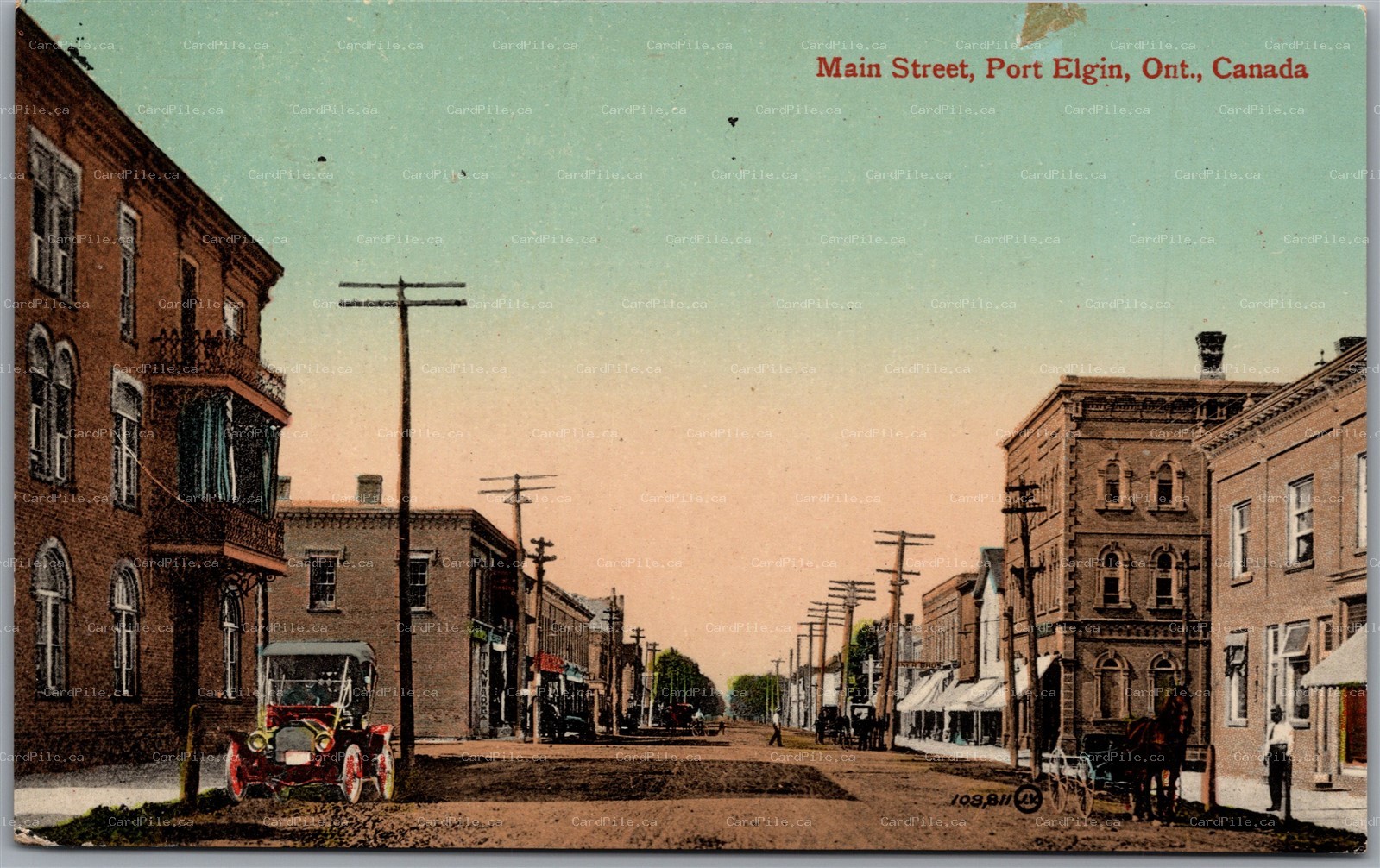 Postcard Port Elgin Ontario c1910s Main Street Old Car Carriage Bruce County