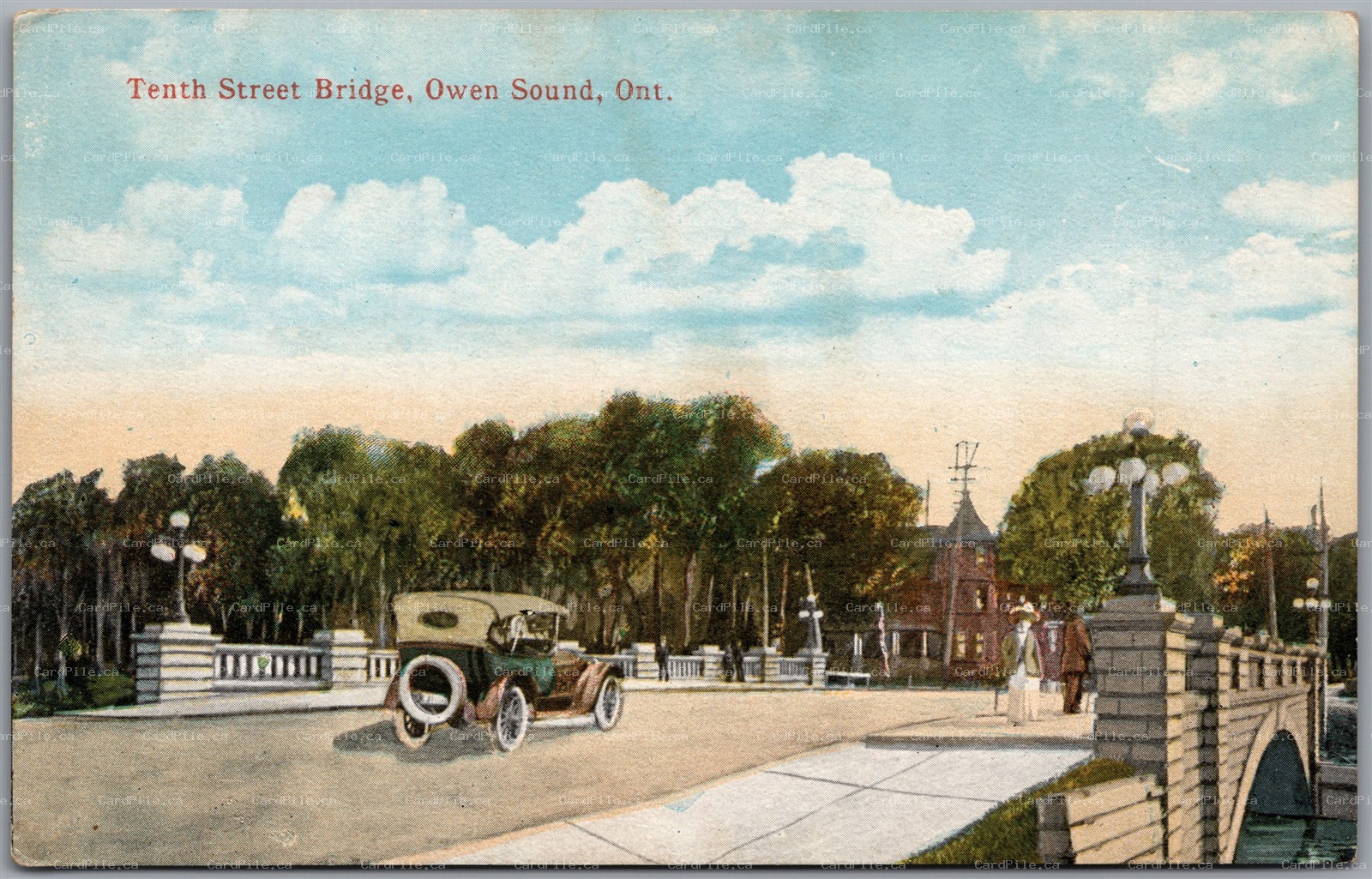 Postcard Owen Sound Ontario 1910s Tenth Street Bridge Sydenham River Grey County