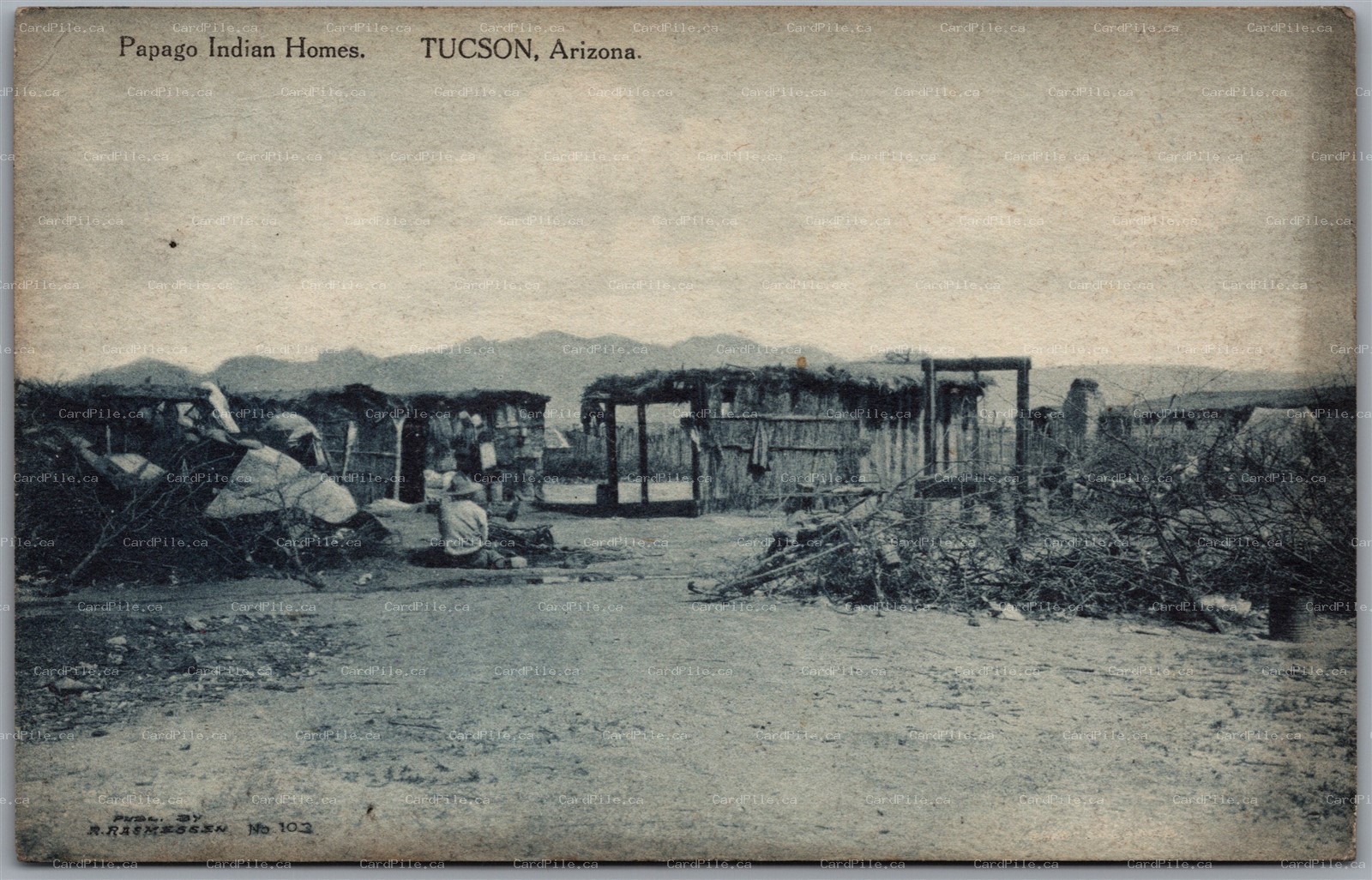 Postcard Tucson Arizona c1910s Papago Indian Homes Albertype R. Rasmessen