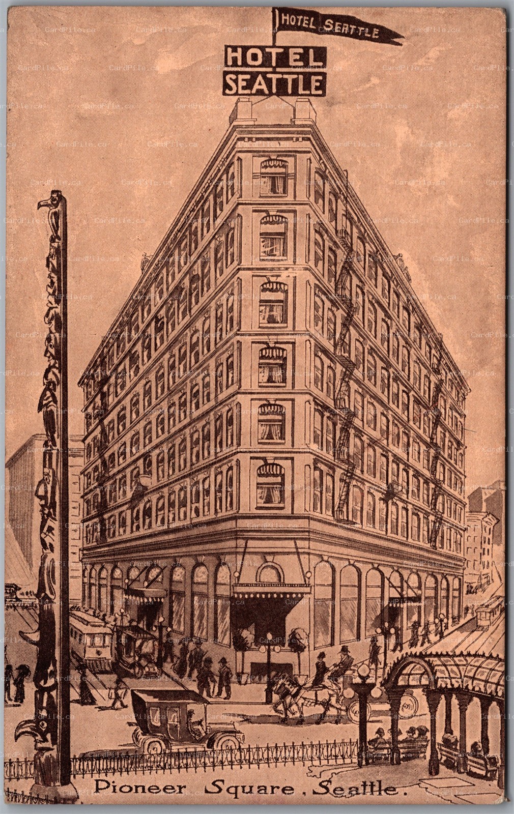 Postcard Seattle Washington c1910s Pioneer Square Artistic View Totem Pole