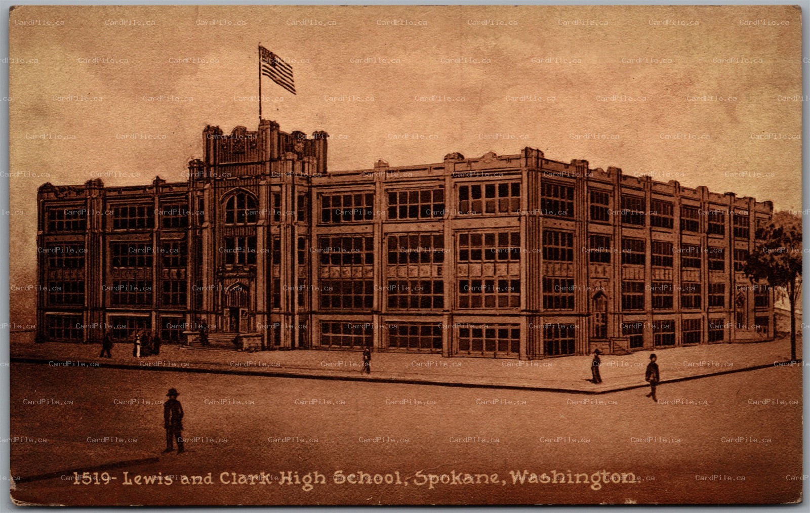 Postcard Spokane Washington Lewis and Clark High School by Edward H. Mitchell
