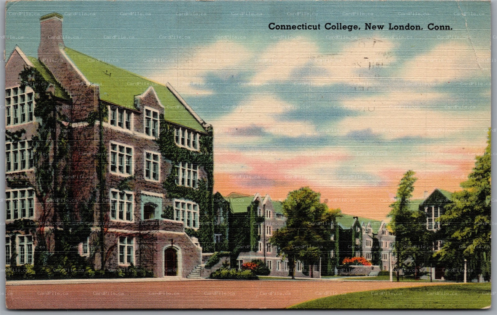 Postcard New London Connecticut c1951 College Slogan Cancel Wear Red Feather