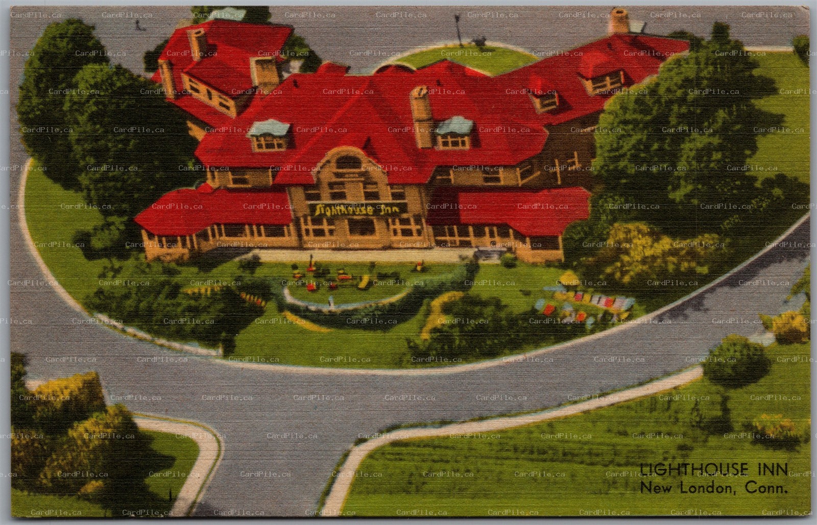Postcard New London Connecticut c1951 Lighthouse Inn Aerial View