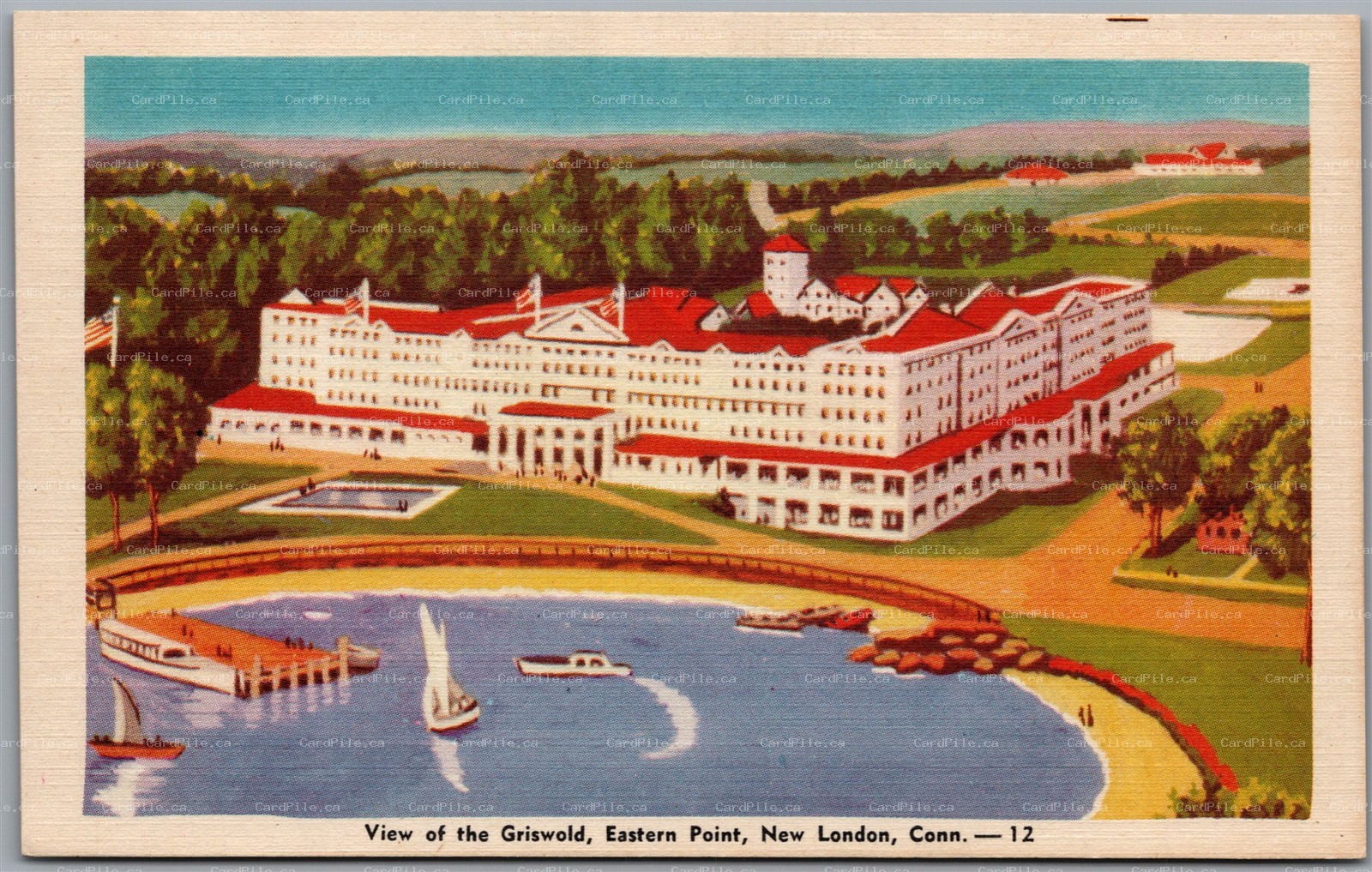 Postcard New London Connecticut View of Griswold Eastern Point Aerial View