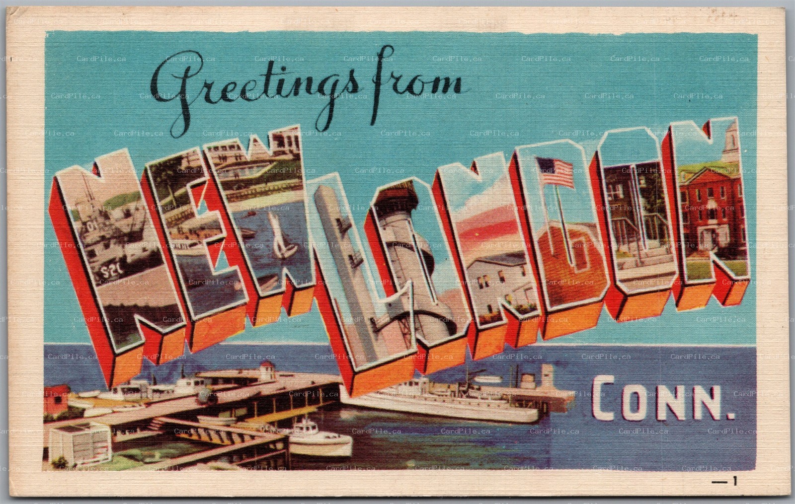 Postcard Greetings from New London Connecticut Large Letter Multi Views