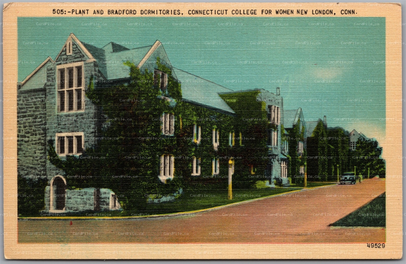 Postcard New London Connecticut College for Women Plant and Bradford Dormitories
