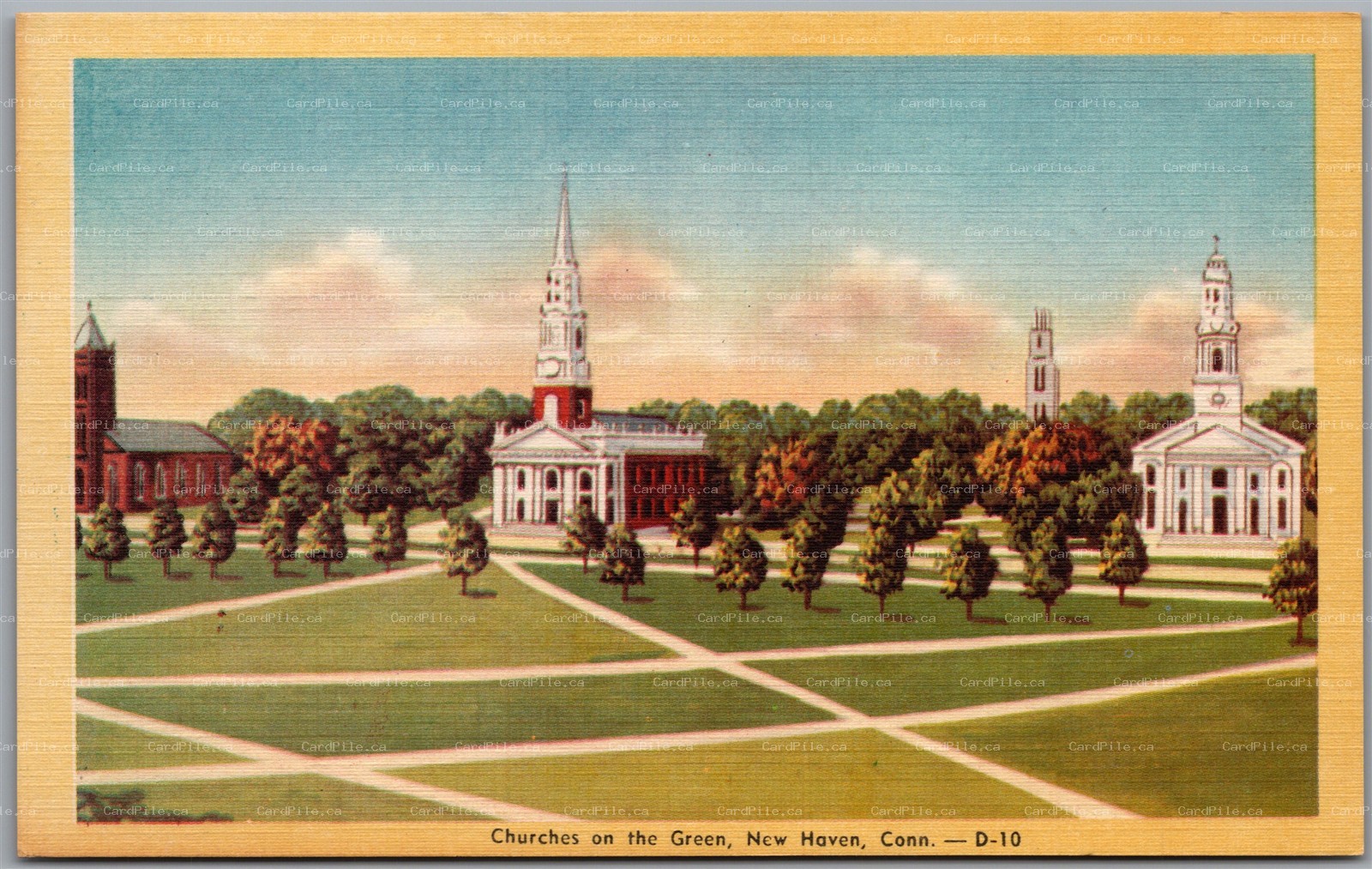 Postcard New Haven Connecticut Churches on the Green Trinity Episcopal