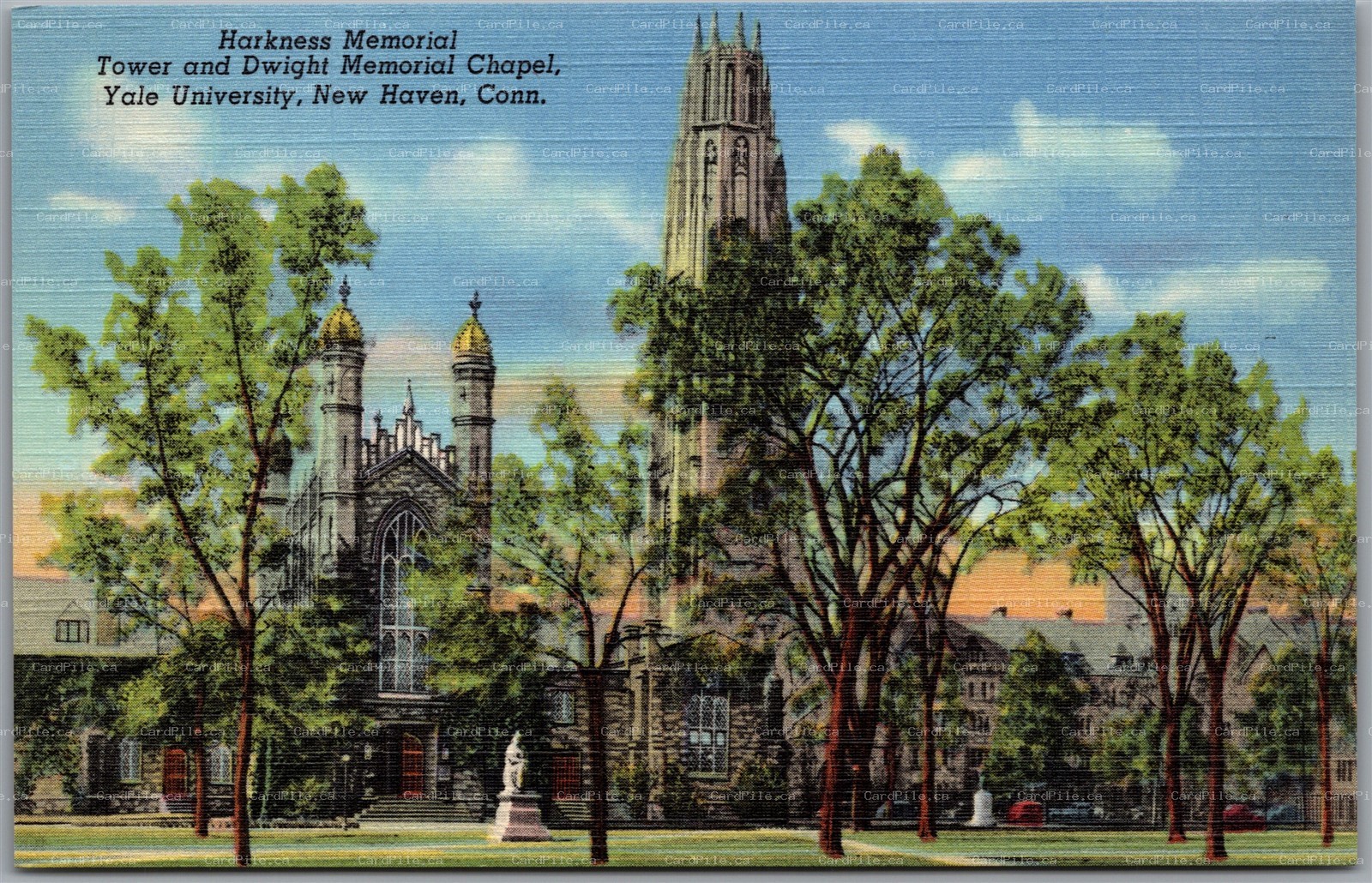 Postcard New Haven Connecticut Harkness Memorial Tower Dwight Memorial Chapel