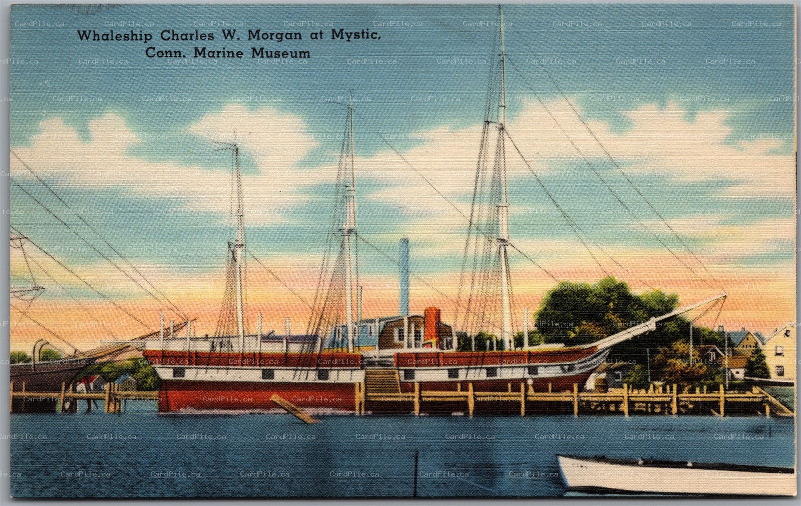 Postcard Mystic Connecticut Whaleship Charles W. Morgan at Marine Museum Linen